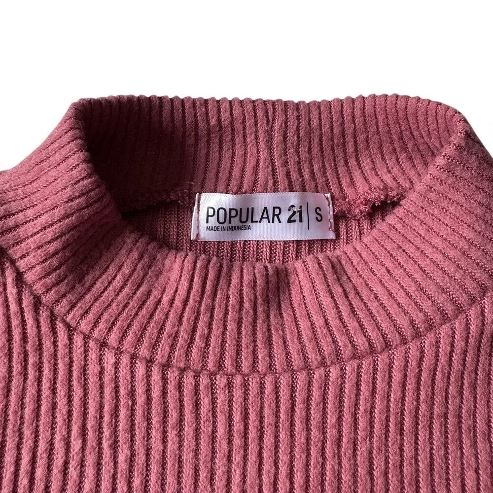 Popular 21 Chic Minimalist Ribbed Mock Neck Sweater Pullover Top Pink Size Small